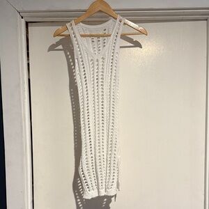 White Crochet Knit Tank Dress